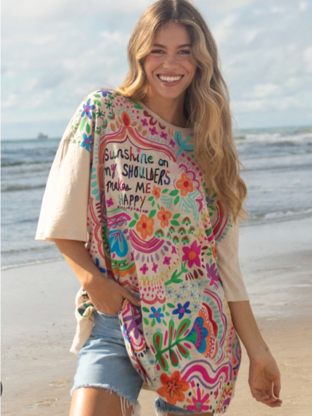 NATURAL LIFE Cream Sunshine on My Shoulders One Size Cotton Easy Tee